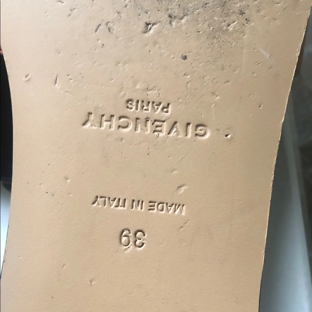 Givenchy Tan Leather Slide Sandals with Gold Emblem - Picture 5 of 8